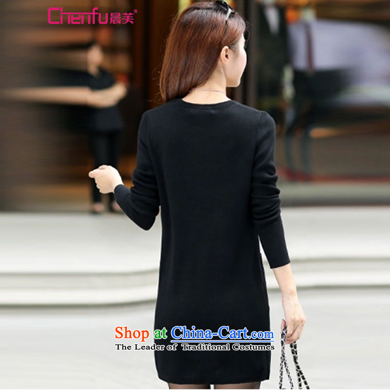 Morning to load the new 2015 autumn large female round-neck collar long-sleeved knit wear dresses woolen pullover female loose fit bags coated black skirt 3XL 151-160 suitable for that morning to , , , shopping on the Internet