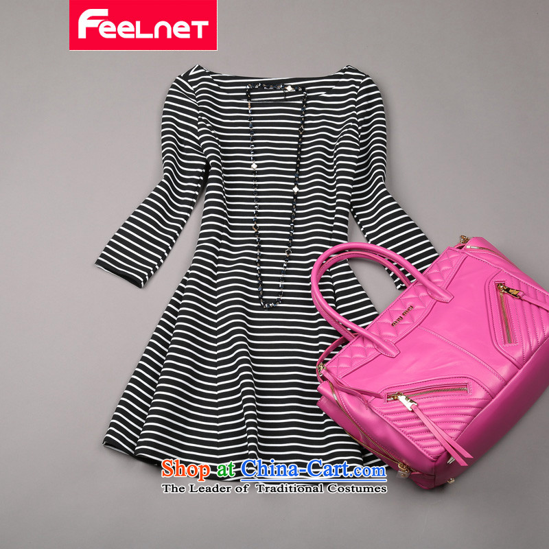 The European station 2015 feelnet fall/winter collections of European high-end temperament thick mm larger long-sleeved dresses 1477.. large carbon 6XL,FEELNET,,, shopping on the Internet