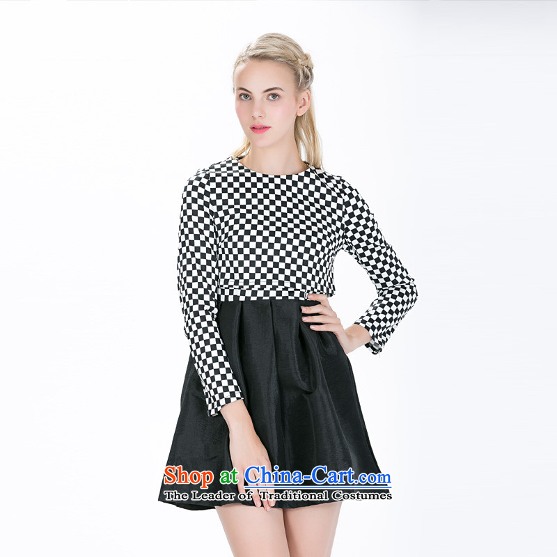 The European large sites feelnet women's dresses autumn 2015 Women's clothes in the OSCE High-end temperament thick mm larger long-sleeved dresses 793. large black and white 3XL,FEELNET,,, shopping on the Internet