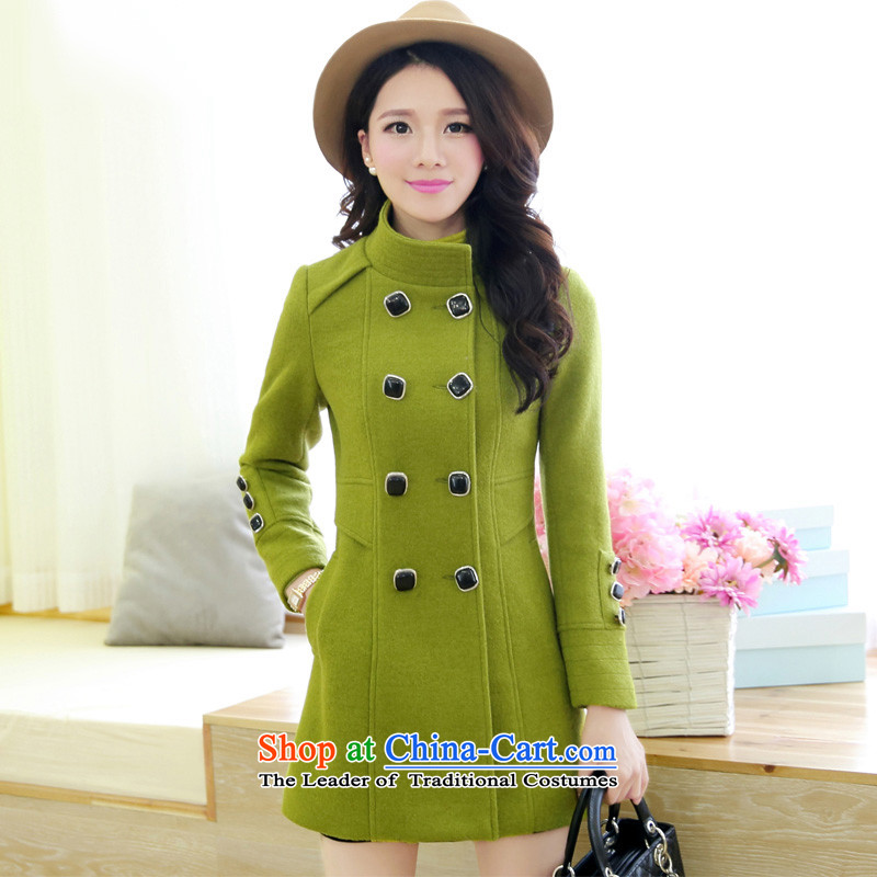 Miyamiya woolen coat autumn and winter new for women Korean collar double row is long hair? jacket a wool coat lime green , Female Mimi making it (MIYAMIYA) , , , shopping on the Internet