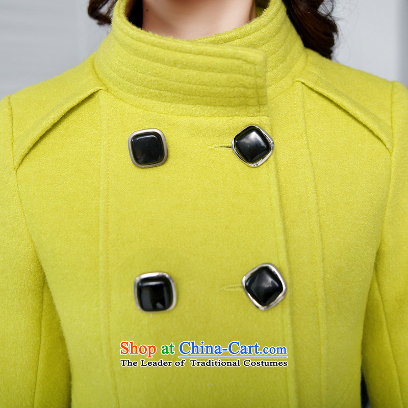 Miyamiya woolen coat autumn and winter new for women Korean collar double row is long hair? jacket a wool coat lime green , Female Mimi making it (MIYAMIYA) , , , shopping on the Internet
