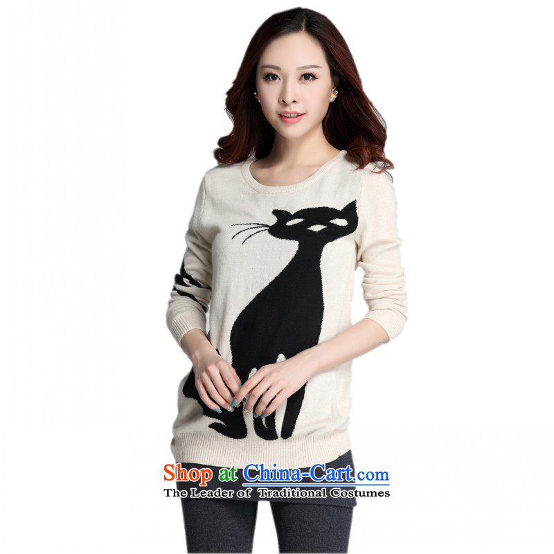 C.o.d. Package Mail Plus obesity mm sweet small fox stamp long-sleeved sweater for winter new stylish package, forming the large round-neck collar shirt Knitted Shirt shirt apricot3XLapproximately 150-165catty