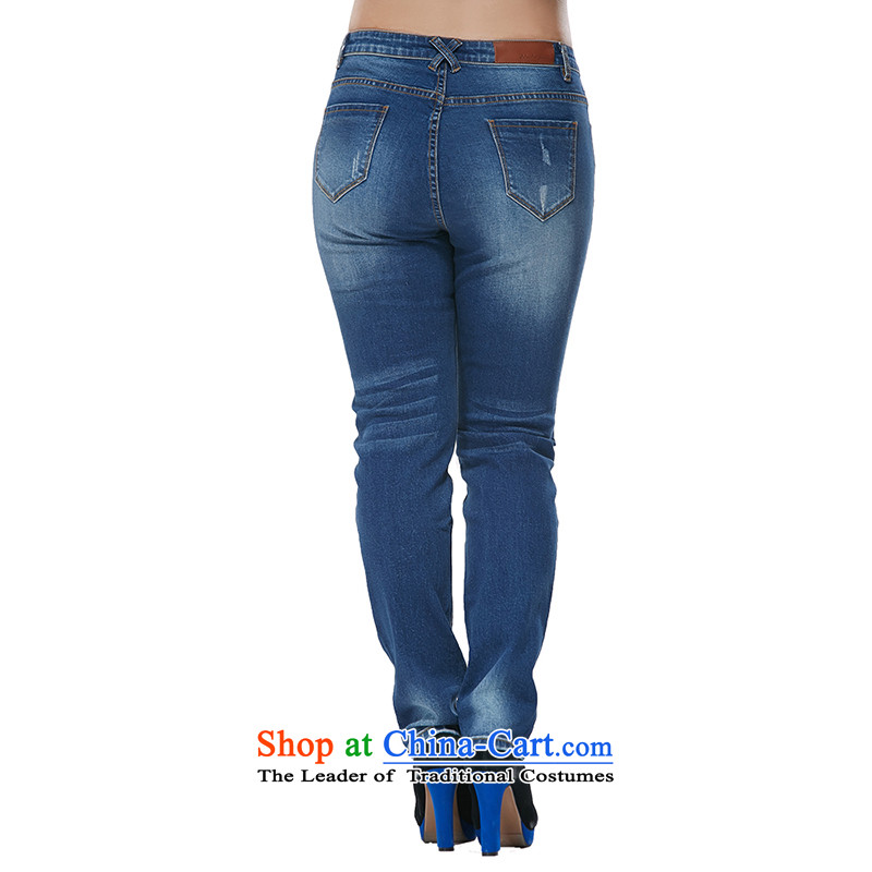 Msshe xl women 2015 new Korean version in the drill Top Loin ironing leisure video thin jeans 7882 T4, Denim blue the Susan Carroll, Ms Elsie Leung Yee (MSSHE),,, shopping on the Internet
