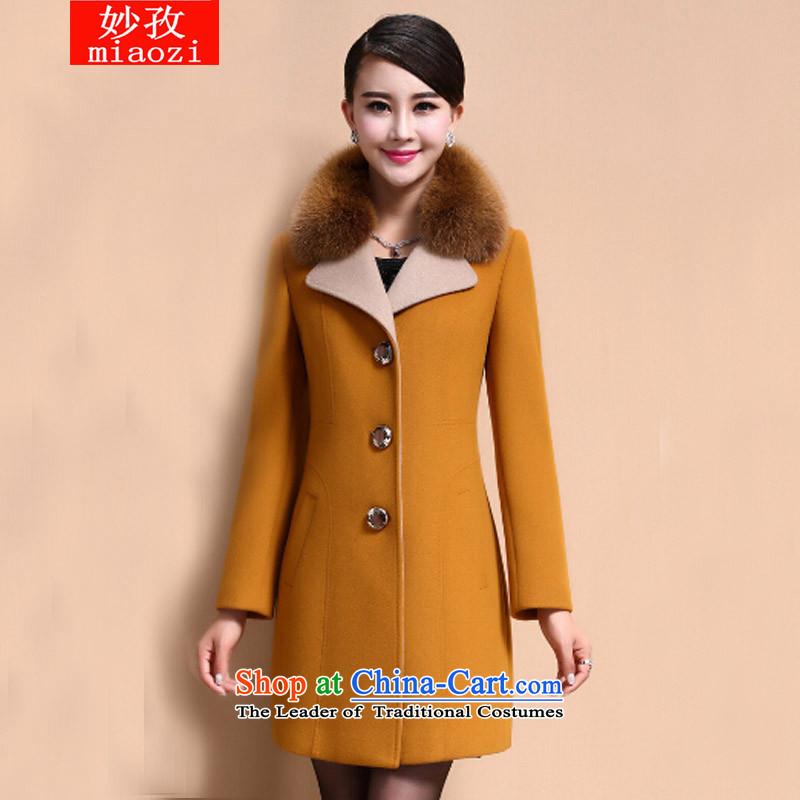 Mya Zi 2015 autumn and winter new long suit in Sau San for gross large jacket coat is medium to long term, a wool coat Yellow M Miu Zi , , , shopping on the Internet