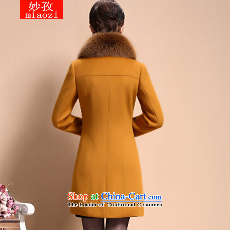 Mya Zi 2015 autumn and winter new long suit in Sau San for gross large jacket coat is medium to long term, a wool coat Yellow M Miu Zi , , , shopping on the Internet