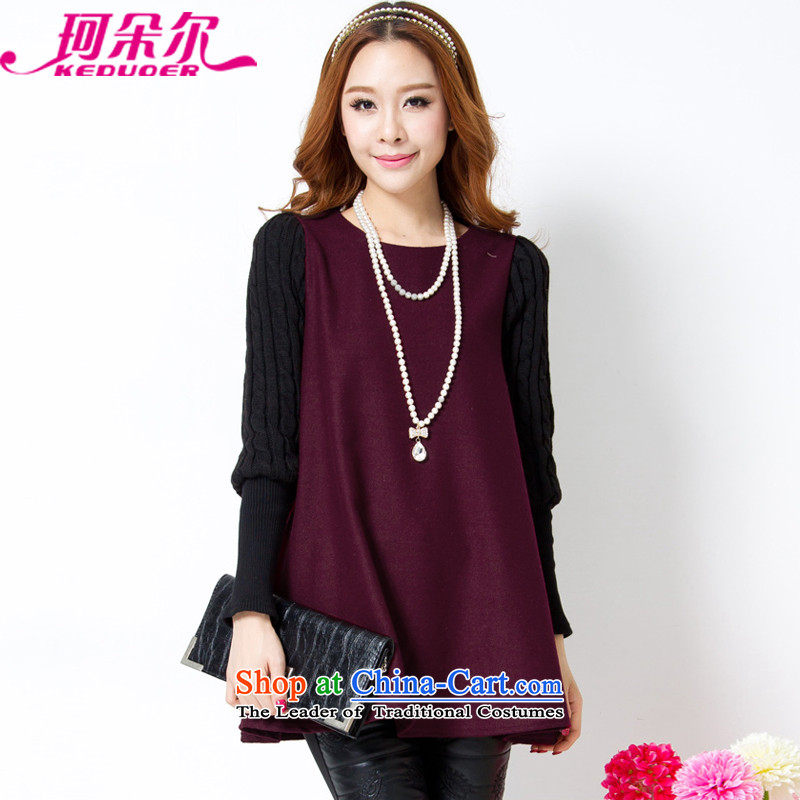 Memnarch Castel Gandolfo?  2015 autumn and winter clothes for larger female Korean modern liberal thick knitting stitching gross? autumn and winter dresses? 8021?dark red?L