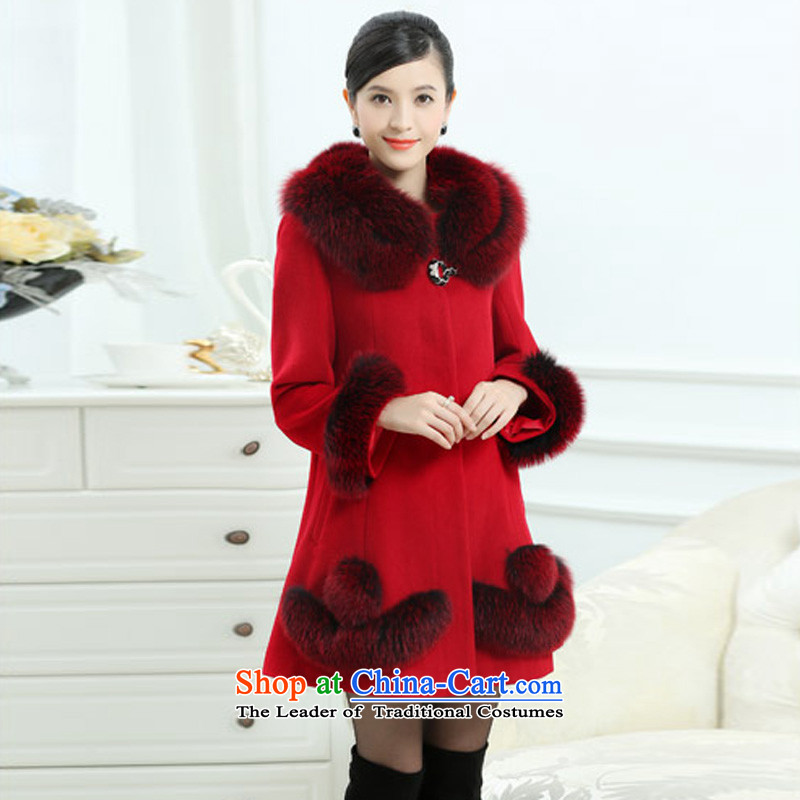 Winter) Ms. URKK2014 high-end Fox for long, gross billowy flounces? jacket coat Korean female red XXXL,URKK,,, cashmere shopping on the Internet