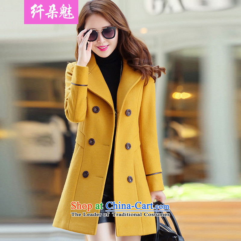Small Flower of?2015 autumn and winter New Women Korean cashmere? terminal in the long hair? jacket coat Sau San female?N1110?Yellow?M