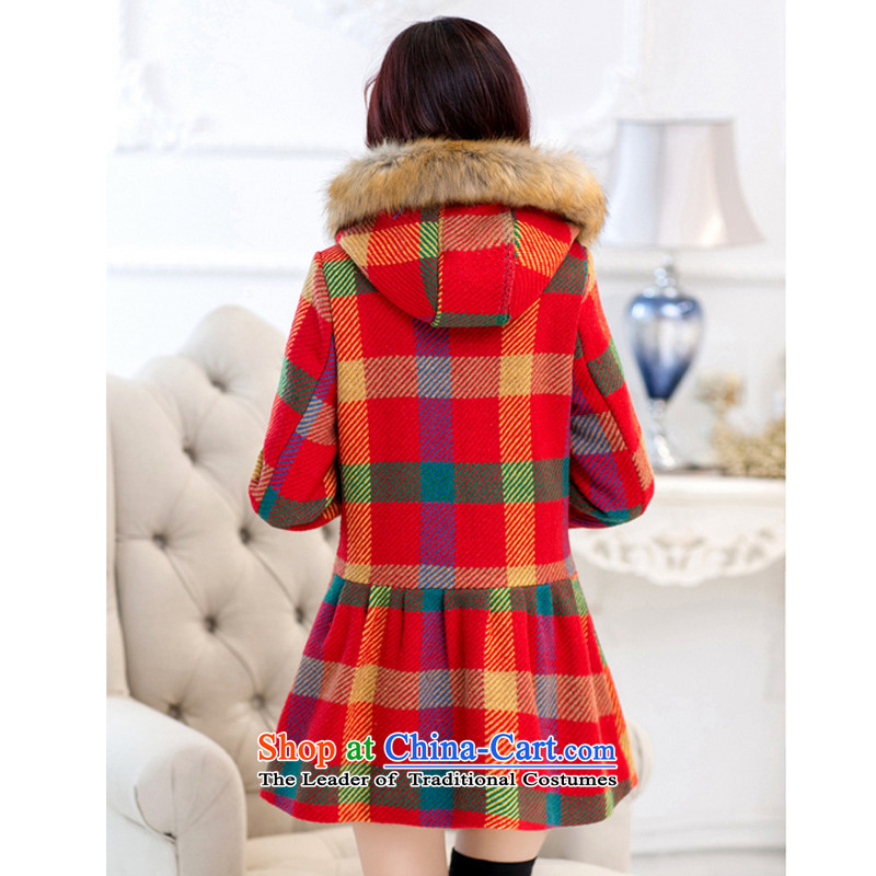 2015 Fall/Winter Collections new)? Korean female coats and stylish grid with cap in gross? jacket long thin nagymaros for graphics cloak gross? windbreaker red cloak female plaid XL, such as statements (RUYAN) , , , shopping on the Internet