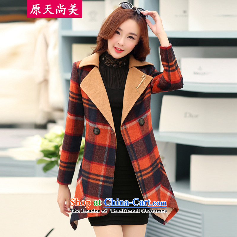 The original days Sang-mi 2014 Winter Korean large segments of the Sau San brooches jacket coat? female gross CC3601882 orange M