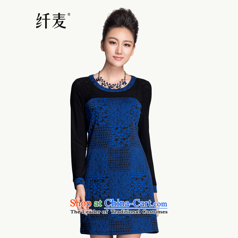 The former Yugoslavia Migdal Code women 2015 winter clothing new fat mm stitching retro look like dresses 944101696 blue XL