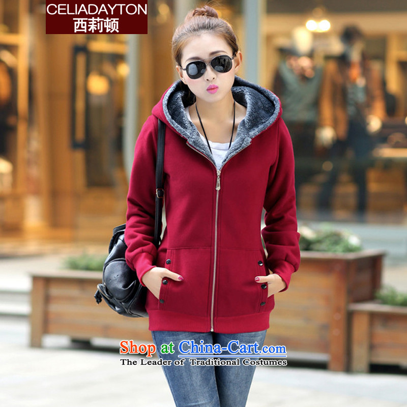 Szili Clinton to increase women's code 2015 winter clothing in the new fat mm long version won the lint-free thick coat thin 200 catties warm gross sleeve sweater6XL wine red