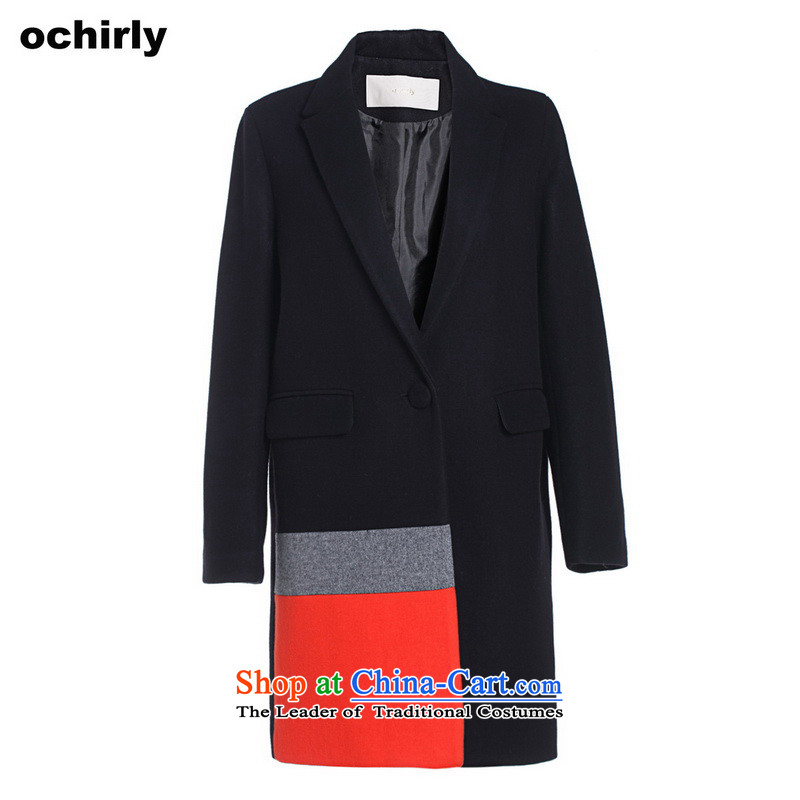 The new Europe, ochirly female knocked color stitching in long suit? overcoat 1144341570 gross black L(170/92a), 090 euro when (ochirly) , , , shopping on the Internet