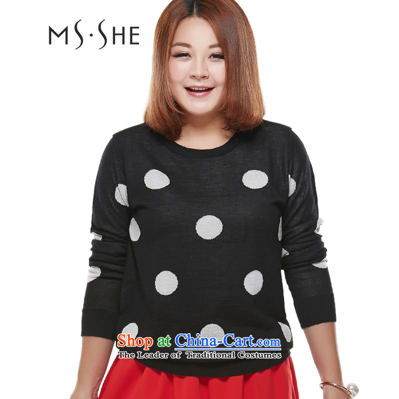 Large msshe women 2015 winter new long-sleeved round-neck collar woolen pullover 2336 Black Spots3XL