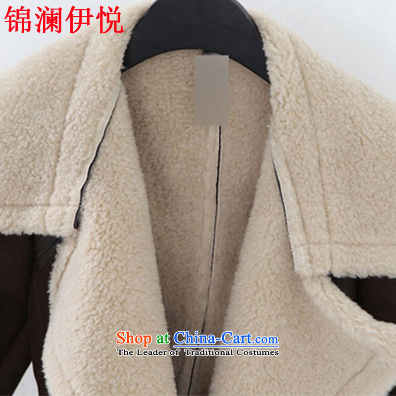 The world of Kam Yuet 2015 autumn and winter coat lamb, gross one fur suede brown long handsome personality Korean cotton coat jacket coat? gross Brown in the world of Kam Hyatt Regency XL, , , , shopping on the Internet