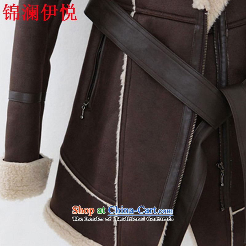 The world of Kam Yuet 2015 autumn and winter coat lamb, gross one fur suede brown long handsome personality Korean cotton coat jacket coat? gross Brown in the world of Kam Hyatt Regency XL, , , , shopping on the Internet
