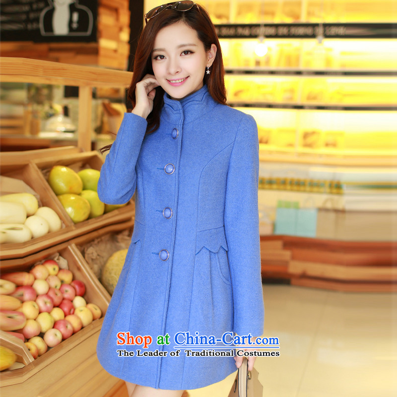 The original days Sang-mi 2014 Winter Korean long in cultivating the solid color-semi-high collar a wool coat CD81A0LT01 light blue XXL, former Sang-mi , , , shopping on the Internet