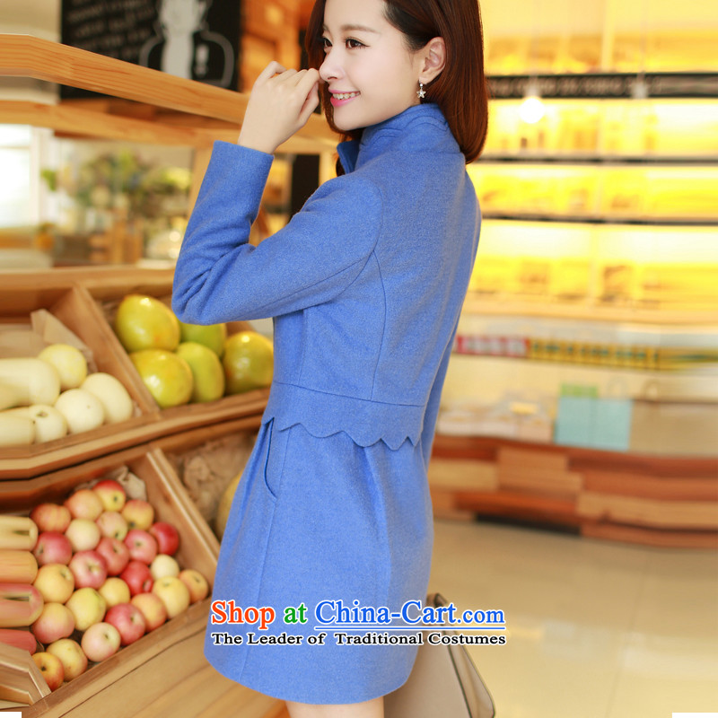 The original days Sang-mi 2014 Winter Korean long in cultivating the solid color-semi-high collar a wool coat CD81A0LT01 light blue XXL, former Sang-mi , , , shopping on the Internet