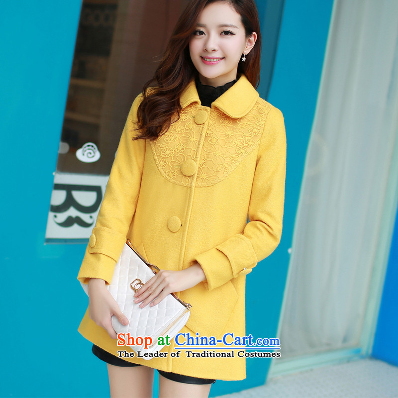 The original days Sang-mi 2014 Winter Korean fashion in pure color long loose)? sub-jacket female CD81A0LT03 light yellow velvet treated polyester , L, former Sang-mi , , , shopping on the Internet