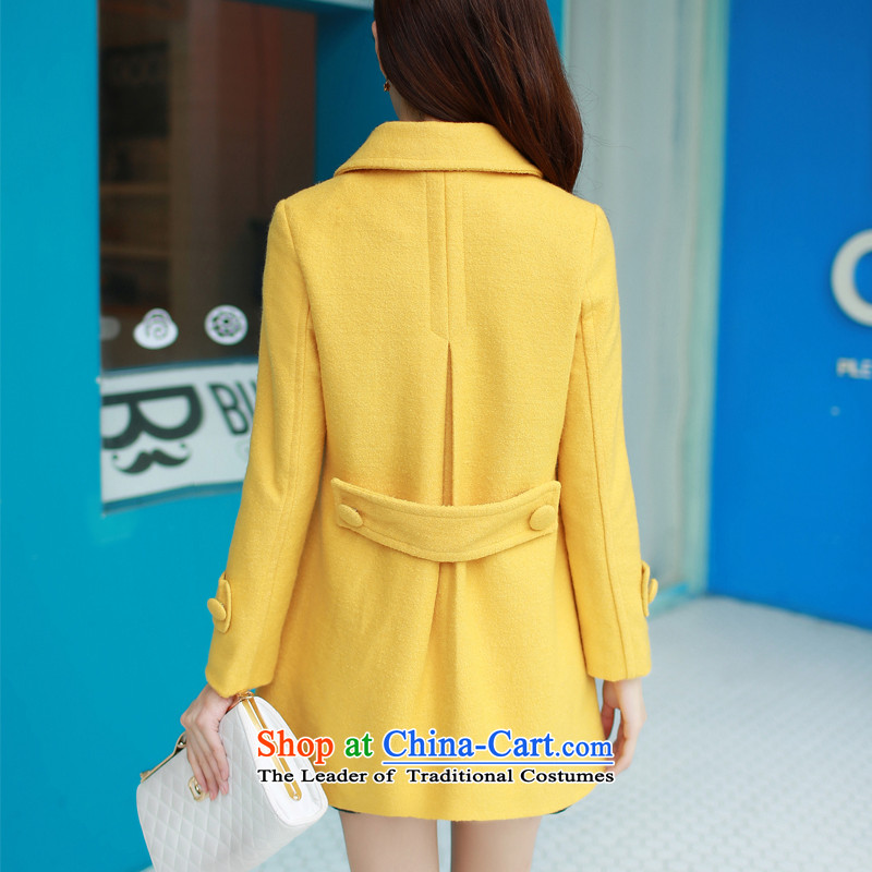 The original days Sang-mi 2014 Winter Korean fashion in pure color long loose)? sub-jacket female CD81A0LT03 light yellow velvet treated polyester , L, former Sang-mi , , , shopping on the Internet