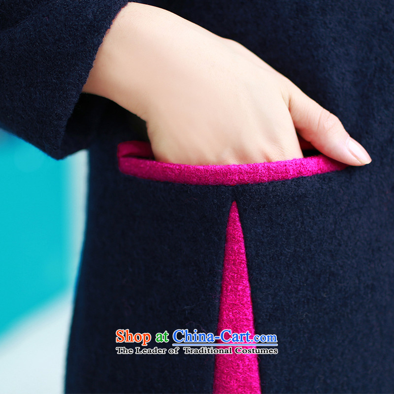 The original days Sang-mi 2014 winter stylish Korean stitching color Sau San lapel a wool coat female CD81A0LT06 navy XXL, former Sang-mi , , , shopping on the Internet