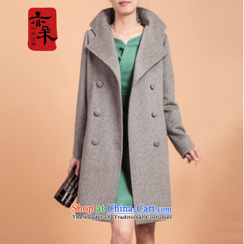 Also flower of autumn and winter 2015 Ms. new two-sided woolen coat girl in long large middle-aged female jacket? gross temperament Smoke GrayRelease M of the transition to large proposed a small code