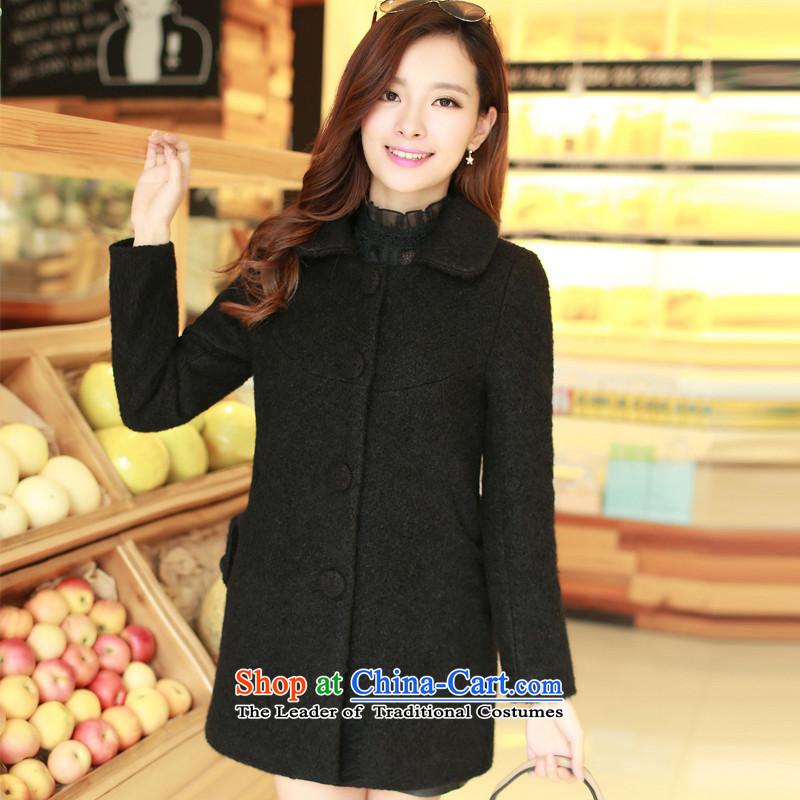 The original days Sang-mi 2014 Winter Korean fashion in loose long single row detained pure color a wool coat CD81A0LT08 female black XXL, former Sang-mi , , , shopping on the Internet