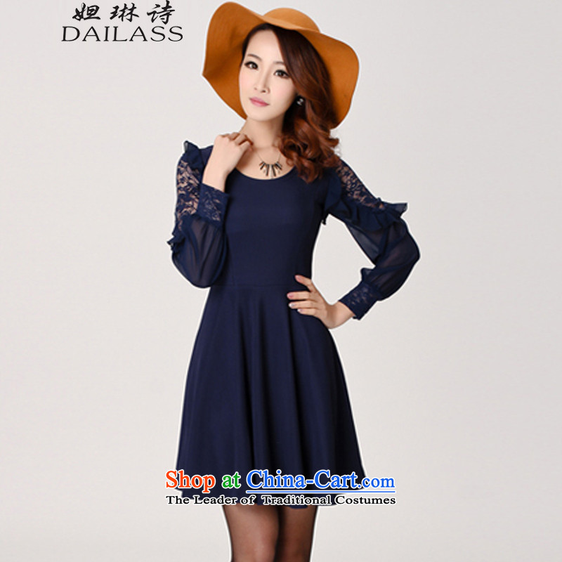 Hoda Badran (DAILASS poem Lin) Spring 2015 new larger female Korean Sau San chiffon dresses female QY825 deep blue sash) slot in the transfer XXXL( LIN (DAILASS poem) , , , shopping on the Internet