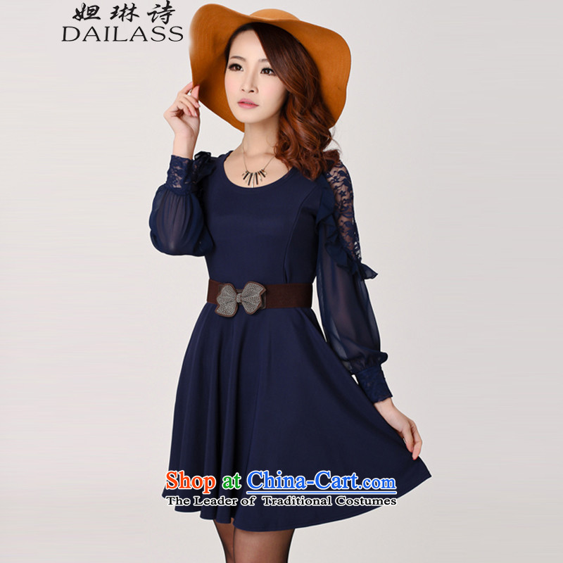 Hoda Badran (DAILASS poem Lin) Spring 2015 new larger female Korean Sau San chiffon dresses female QY825 deep blue sash) slot in the transfer XXXL( LIN (DAILASS poem) , , , shopping on the Internet