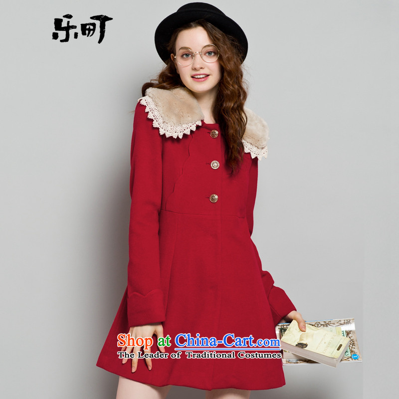 Lok-machi 2015 winter clothing new date of female lace Maomao lapel coats red L
