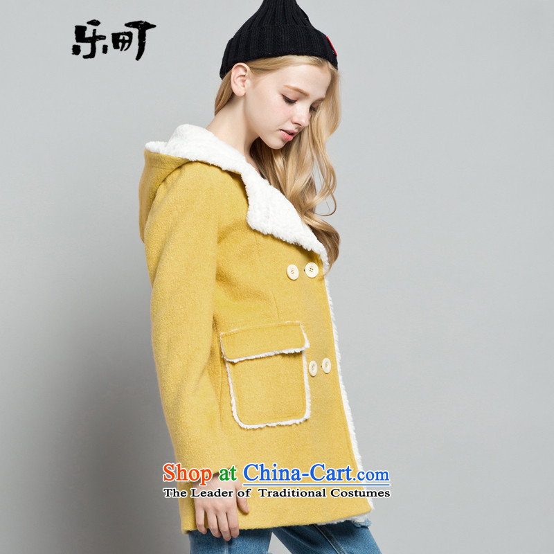 Lok-machi 2015 winter clothing new date of Female Cap Line button long coat CWAA44234 YELLOW S, American town shopping on the Internet has been pressed.