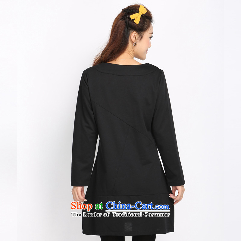 Shani flower, XL female decorated long-sleeved round-neck collar dresses 2014 autumn and winter new Korean Solid Color minimalist dresses 5012 Black 4XL, shani flower sogni (D'oro) , , , shopping on the Internet