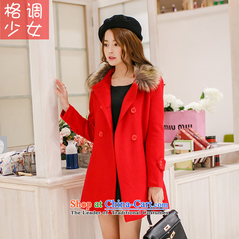In2015, girls autumn and winter new Korean version in the Sau San long double-Gross Gross for female clamp unit? coats Ms. thick red jacketS