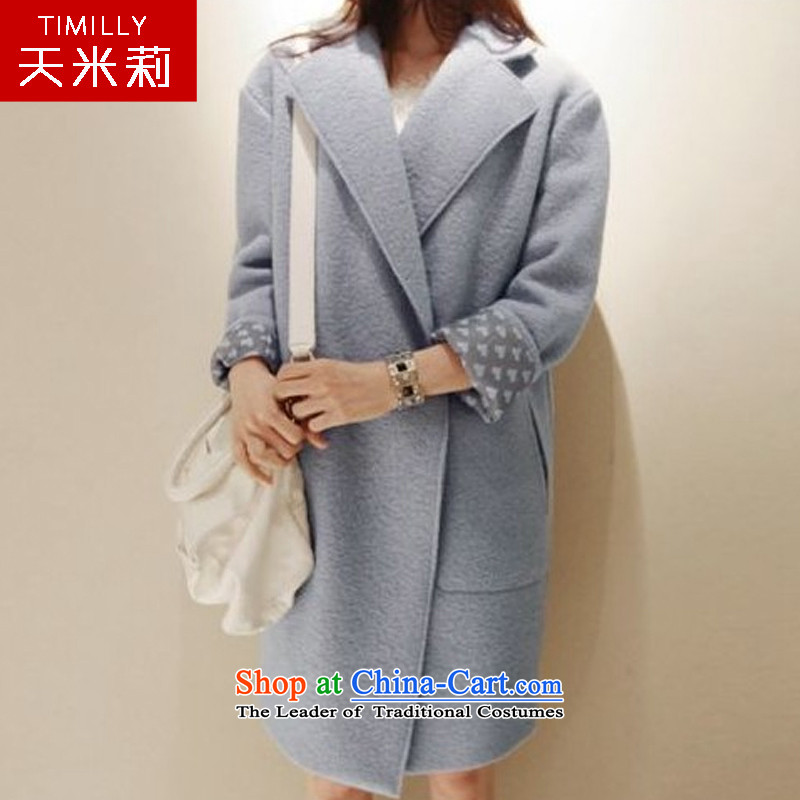 Day Milly new gross? overcoat female thick warm winter clothing large graphics thin Sau San Han Bum-quality culture small elegant genuine cashmere overcoat light blue , L, day (TIMILLY Milly) , , , shopping on the Internet