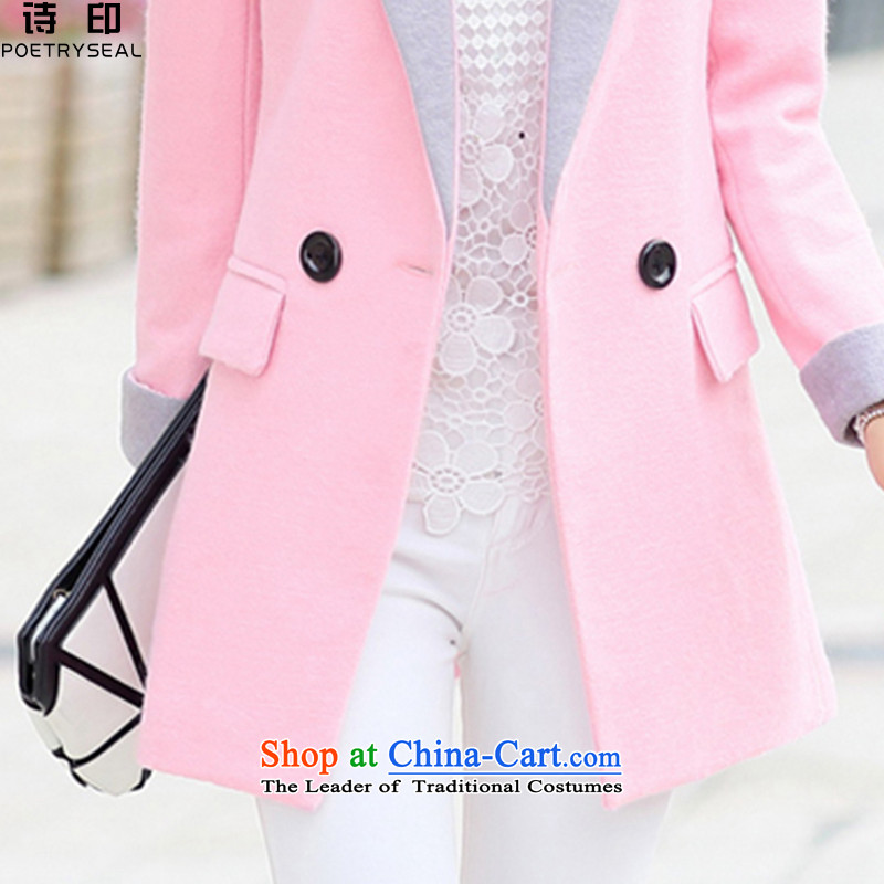Printed poems? for winter coats 2015 new Korean female a wool coat     in the long hair? female pink jacket coat , L, poetry POETRYSEAL stamped () , , , shopping on the Internet