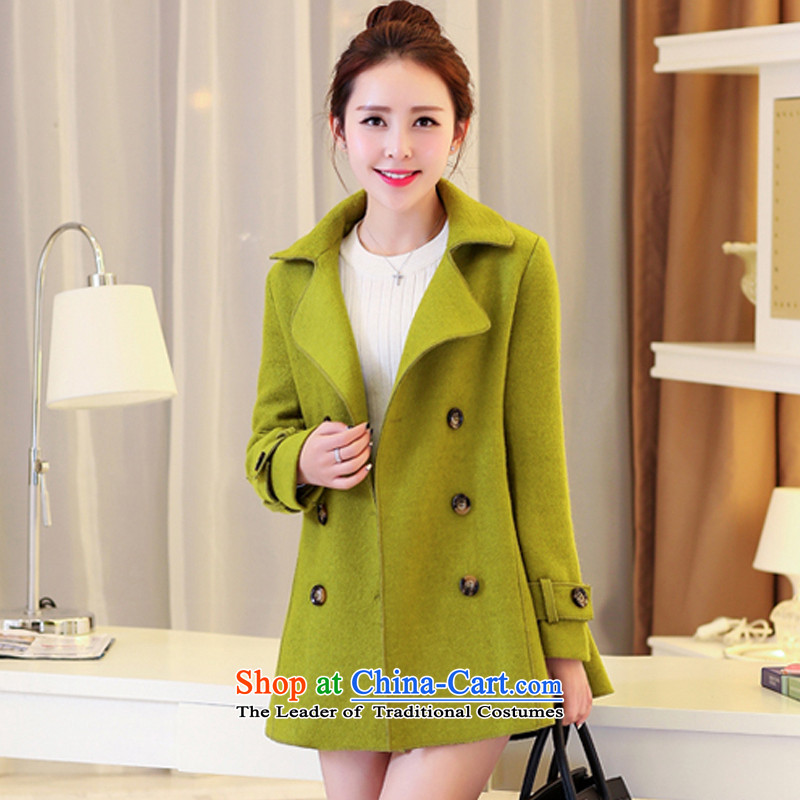 Maple Hui Sub 2015 autumn and winter new Korean version in the double-long lapel coats F8197 gross? green  S, Maple Hui Sub , , , shopping on the Internet