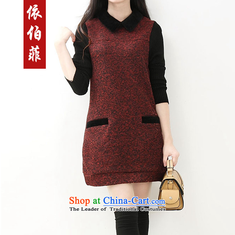 In accordance with the perfect 2015 autumn and winter new Korean fashion lapel loose larger Drop-Needle LS Thick coated dresses Y339 female wine red M, in accordance with the perfect (yibofei) , , , shopping on the Internet