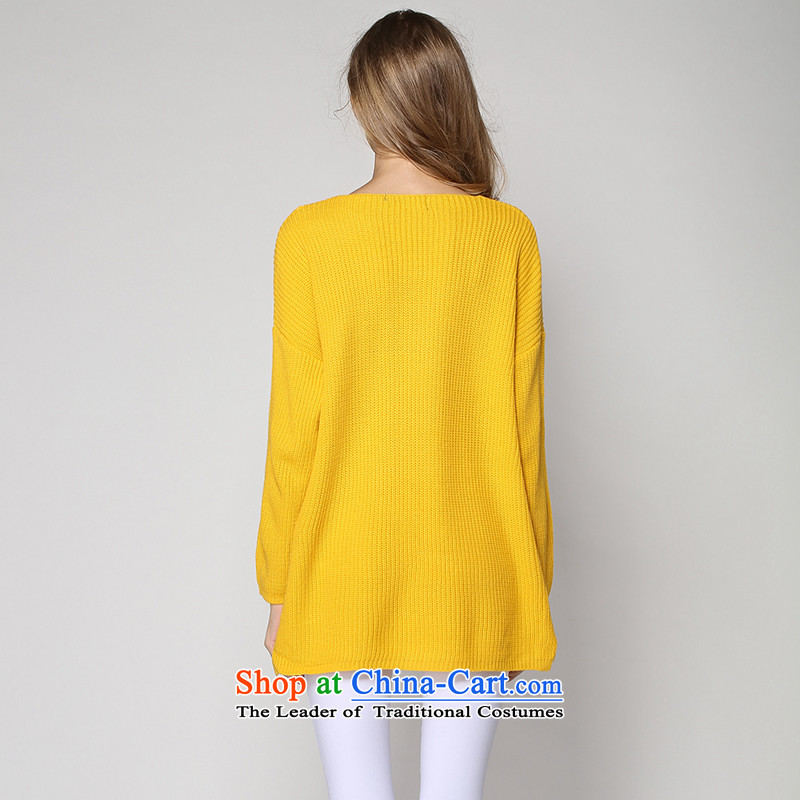 The Dream of the 2014 autumn and winter Connie new to increase women's code 200 catties western minimalist V-Neck long-sleeved sweater pure color graphics thin Knitted Shirt relaxd 2006 Yellow XXXL, Mano Connie Dream , , , shopping on the Internet