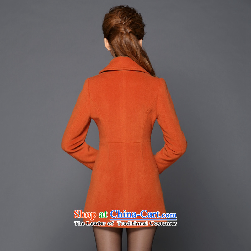 Meath Yang Anjiang cold 2014 Women's new Korean lapel long-sleeved woolen coat in the long autumn and winter coats gross orange , then Cisco Yang (missshine m) , , , shopping on the Internet
