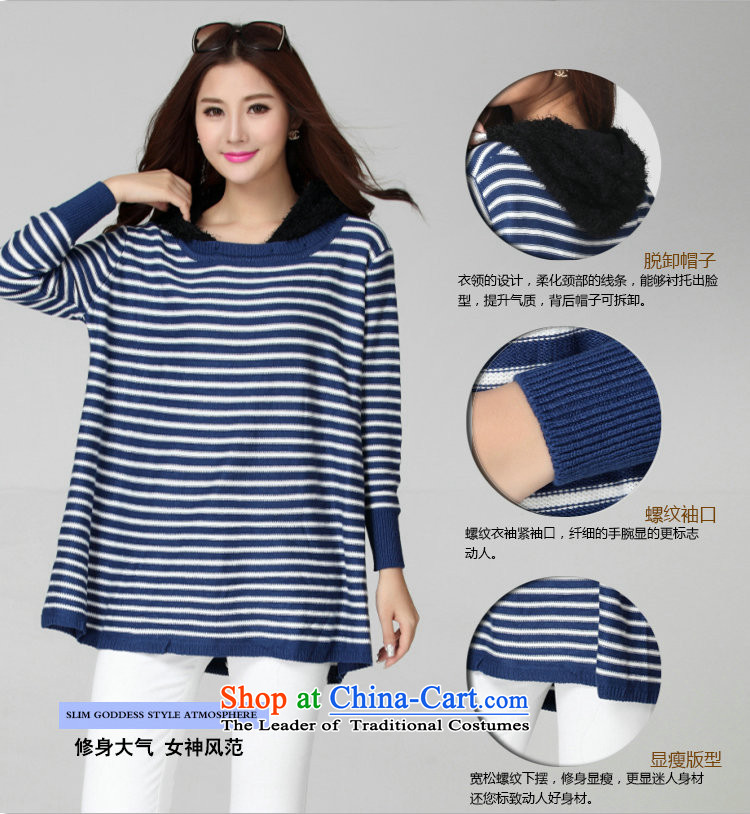 The new 2015 Korean women to xl leisure lady shirt thick sister sweet temperament streaks long-sleeved cap video thin blue T-shirt with round collar are approximately 130-180 code catty picture, prices, brand platters! The elections are supplied in the national character of distribution, so action, buy now enjoy more preferential! As soon as possible.