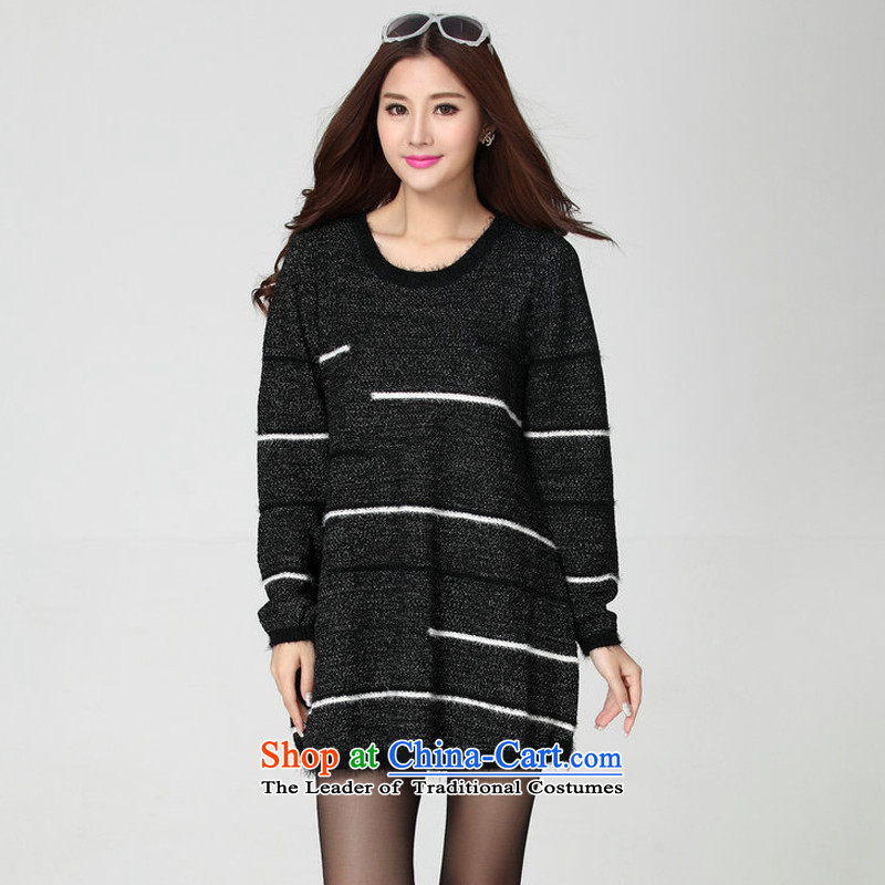 Load New autumn 2015 Korean lady knitted mm thick clothes xl sweet leisure short skirts streaks round-neck collar long-sleeved kumabito Maomao collar black large number of approximately 125-180, Constitution Yi shopping on the Internet has been pressed.