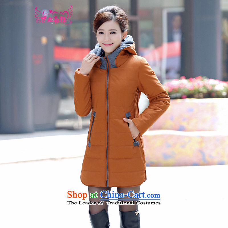 El-ju Yee Nga 2015 autumn and winter new larger female 4XL Short thick cotton, Sau San Fat MM cotton coat jacket RY2160 orange in long XXL, el-ju Yee Nga shopping on the Internet has been pressed.