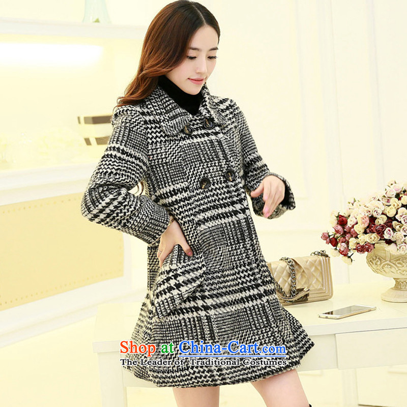 The United States welcomes the new 2015 Nga female Korean large segments of the stylish pocket long skirt swing HS916 gross? coats , L, the United States welcomes checkered-ah (meixinya) , , , shopping on the Internet