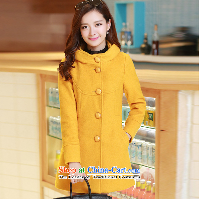 The United States welcomes the 2015 New Korea Nga version stylish leave cap single row detained Sau San Mao LT07 coats Yellow M, then the United States welcomes a (meixinya) , , , shopping on the Internet