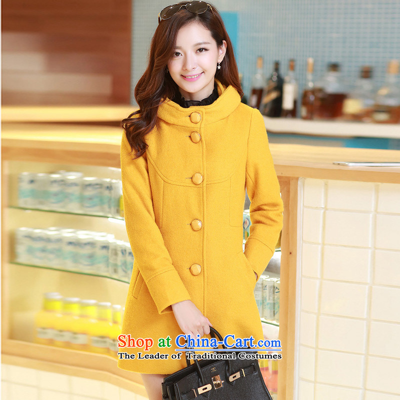 The United States welcomes the 2015 New Korea Nga version stylish leave cap single row detained Sau San Mao LT07 coats Yellow M, then the United States welcomes a (meixinya) , , , shopping on the Internet