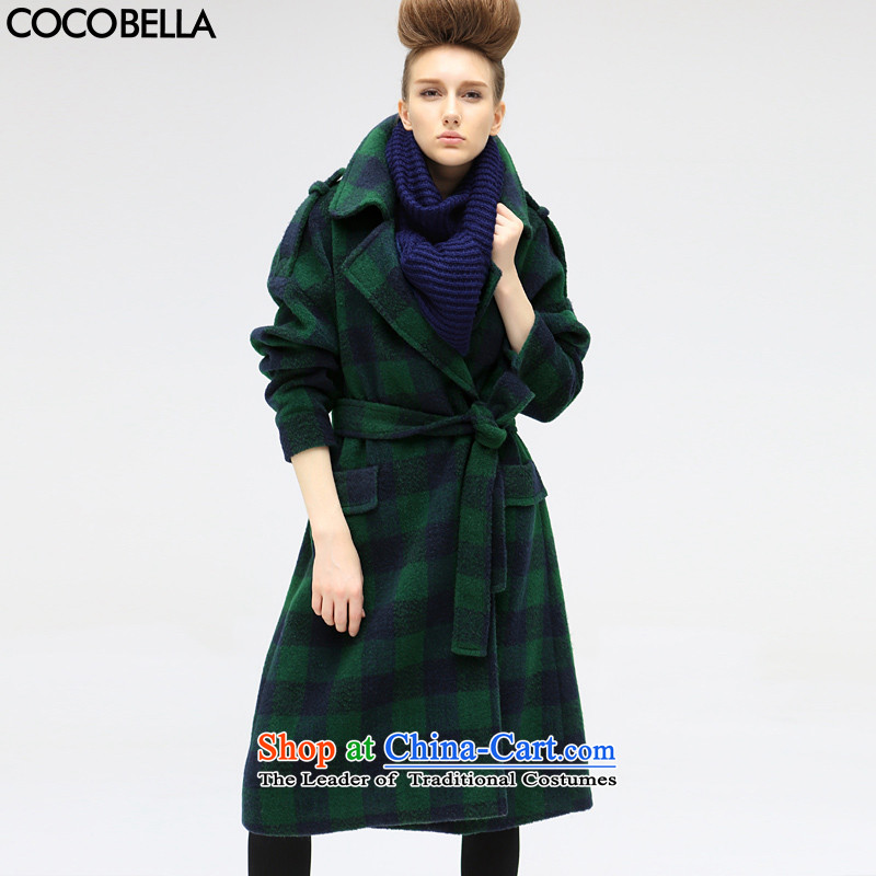 Winter oversize style terminal COCOBELLA ultra-long hair loose? female overcoat CT218 Blue Green GridS