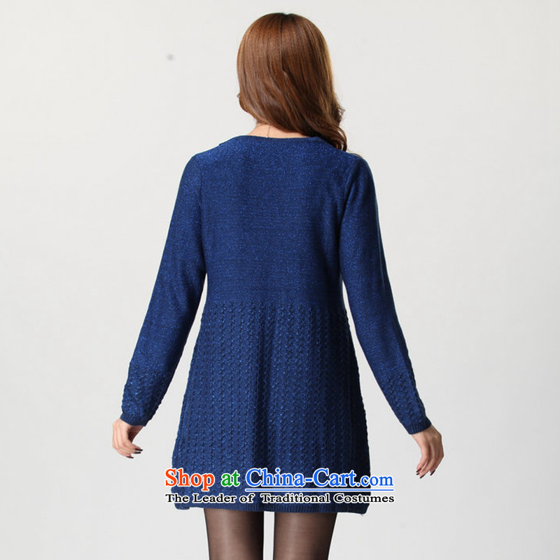 Increase the number of autumn and winter female new 2015 Korean long-sleeved Knitted Shirt expertise relaxd mm gentlewoman temperament leisure flip collar dress code for both large blue, Constitution Yi shopping on the Internet has been pressed.