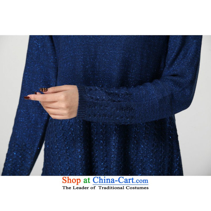 Increase the number of autumn and winter female new 2015 Korean long-sleeved Knitted Shirt expertise relaxd mm gentlewoman temperament leisure flip collar dress code for both large blue, Constitution Yi shopping on the Internet has been pressed.