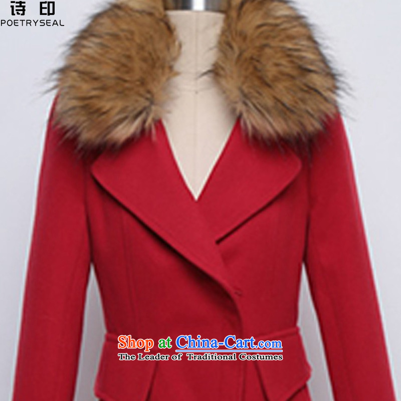 Printed poems? 2015 autumn and winter coats female new Korean?   in gross coats long jacket, female red , L, poetry (POETRYSEAL) , , , shopping on the Internet