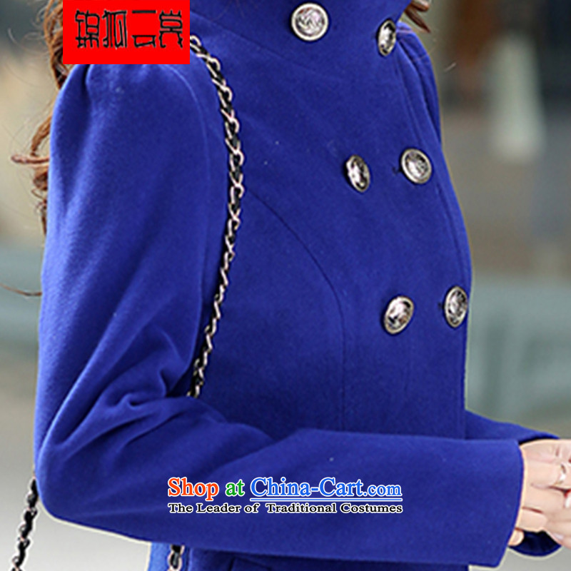 Kam Fox Ella fall inside the new 2014 female coats female Korean long thin video   Gross Jacket coat? women NZ8 royal blue , L Kam Fox Ella shopping on the Internet has been pressed.